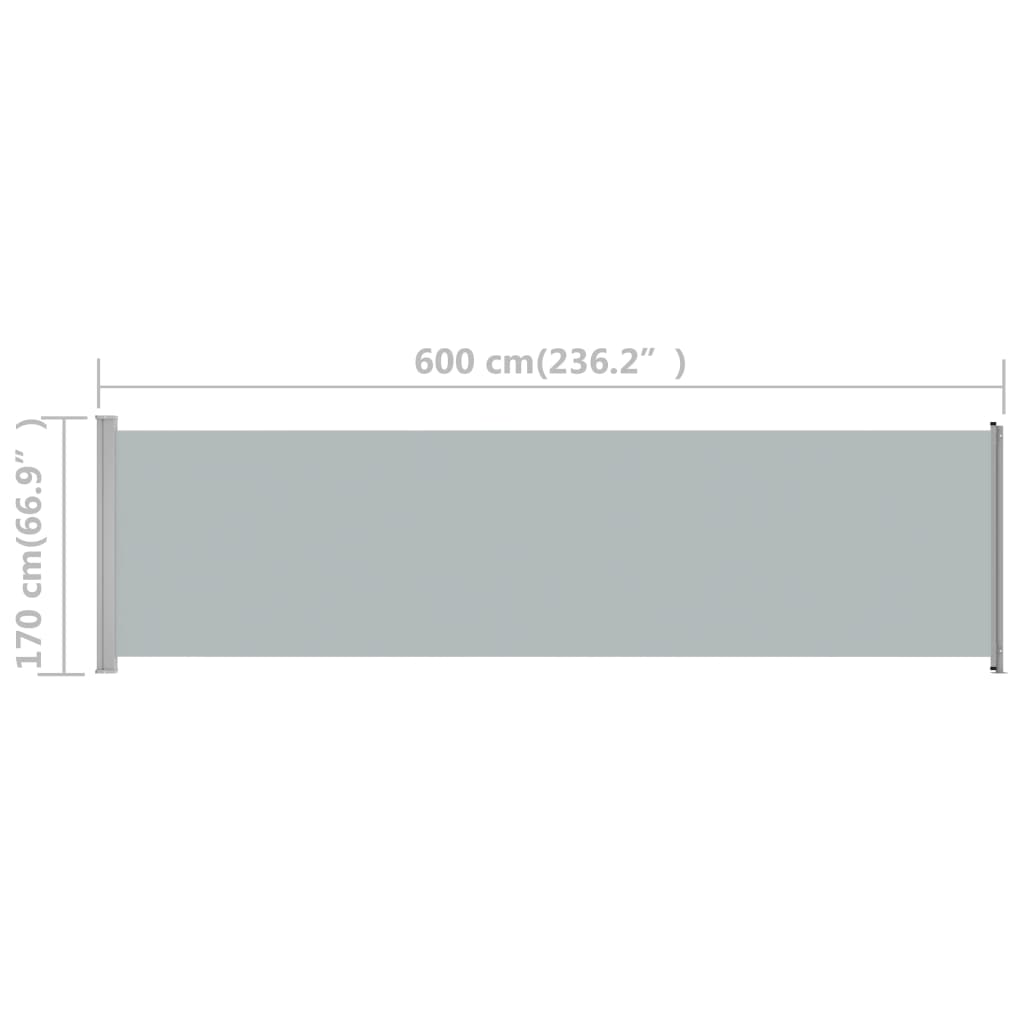 Sisäänvedettävä terassin sivumarkiisi 600x170 cm harmaa - Sisustajankoti.fi