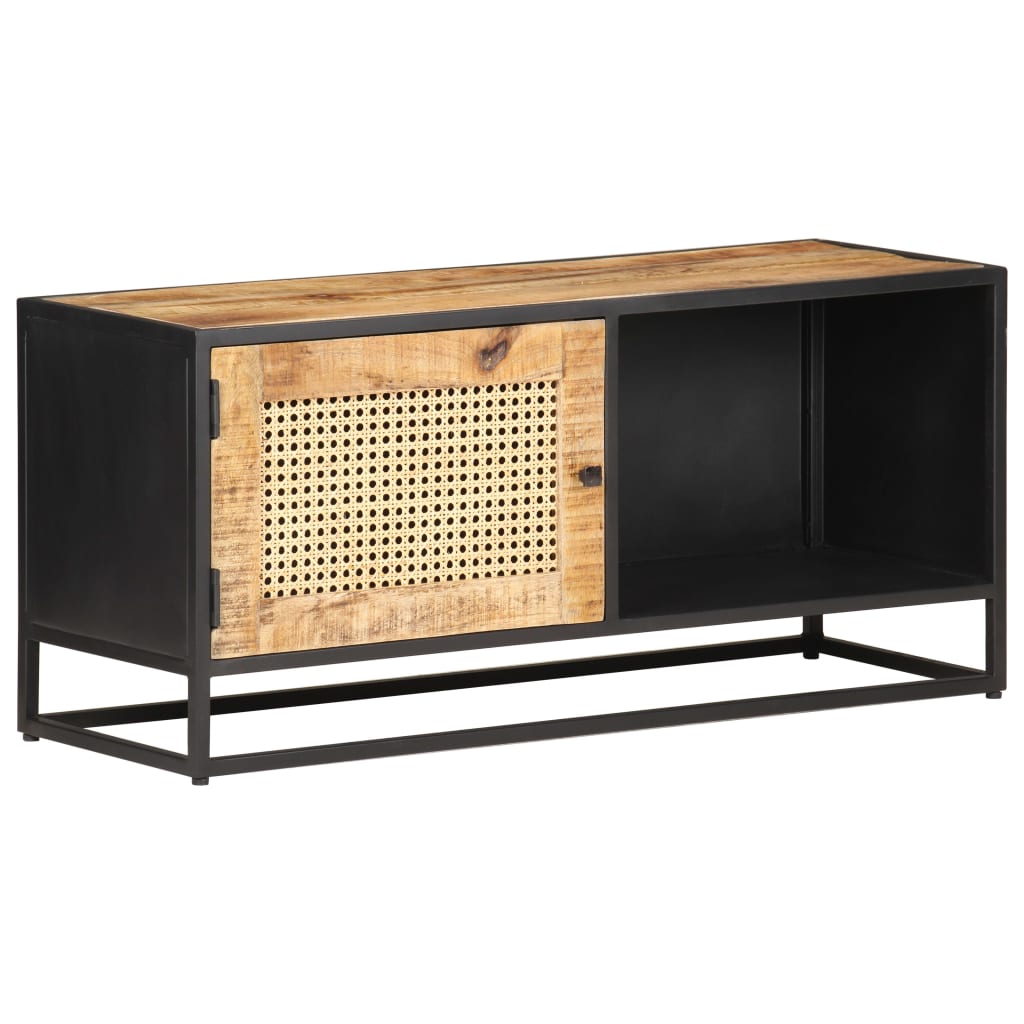 TV-taso 90x30x40 cm karkea mangopuu ja luonnollinen ruoko - Sisustajankoti.fi