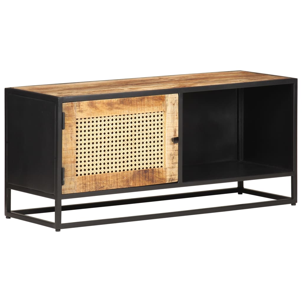TV-taso 90x30x40 cm karkea mangopuu ja luonnollinen ruoko - Sisustajankoti.fi