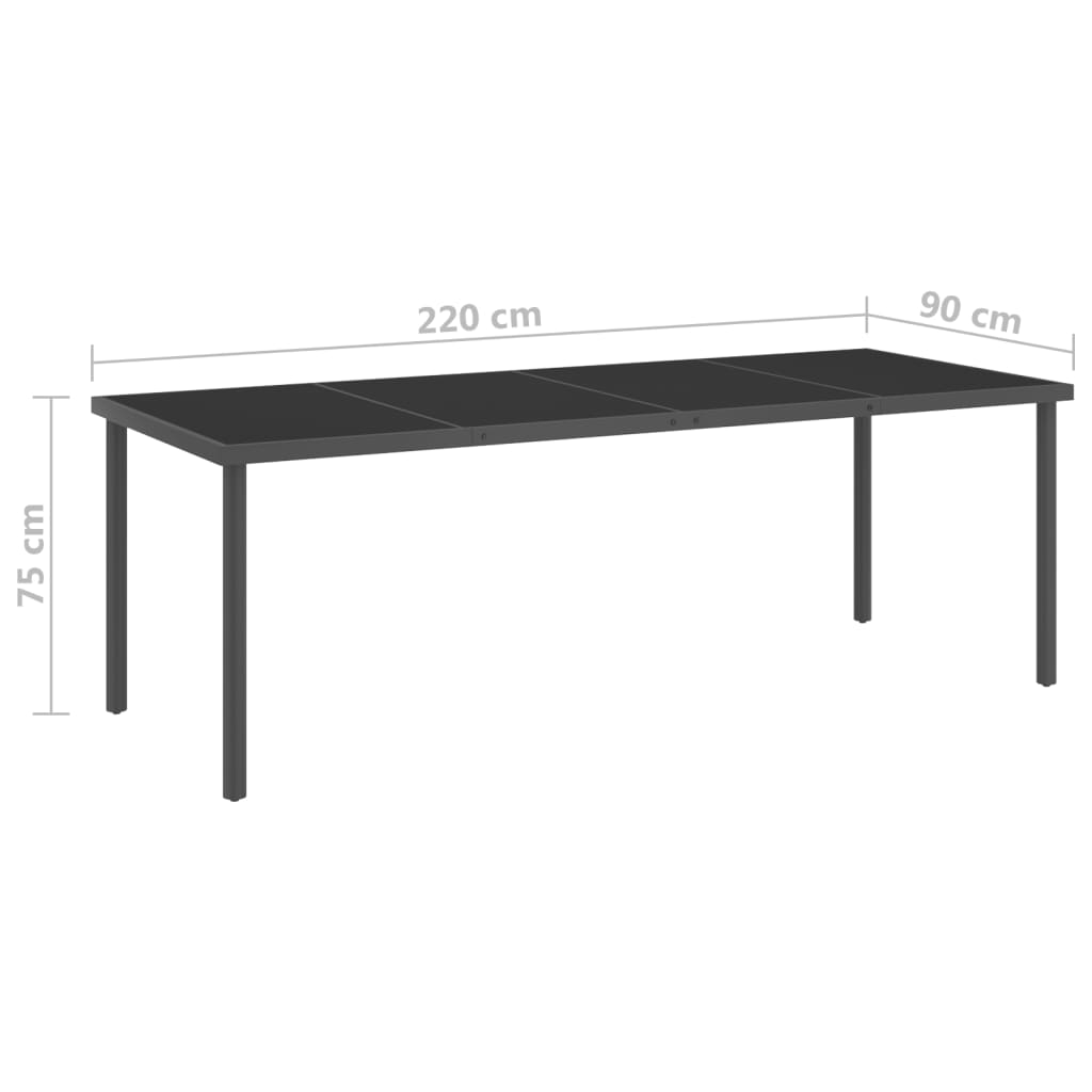 Ulkoruokapöytä antrasiitti 220x90x75 cm teräs ja lasi - Sisustajankoti.fi