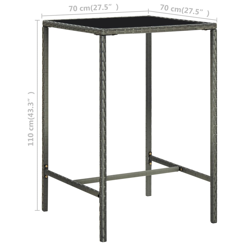 Puutarhan baaripöytä harmaa 70x70x110 cm polyrottinki ja lasi - Sisustajankoti.fi