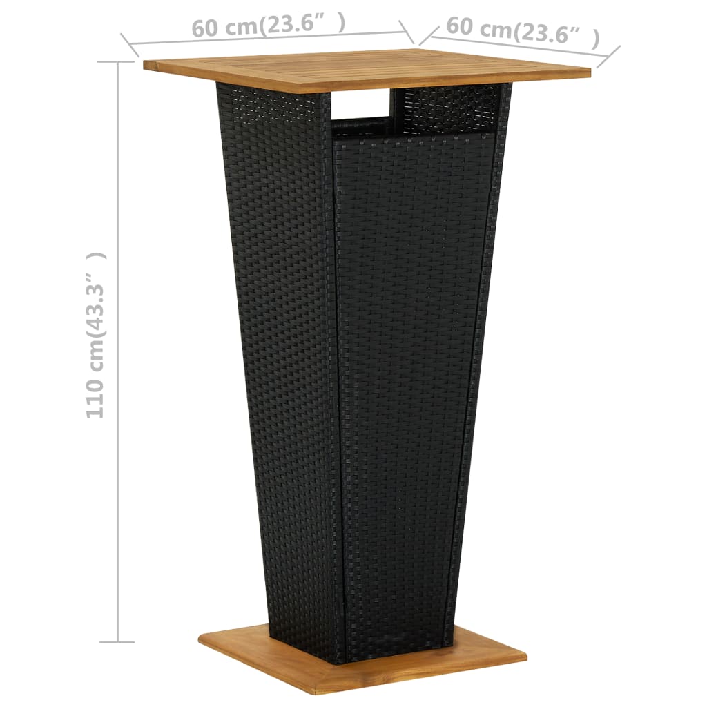 Baaripöytä musta 60x60x110 cm polyrottinki ja täysi akaasiapuu - Sisustajankoti.fi