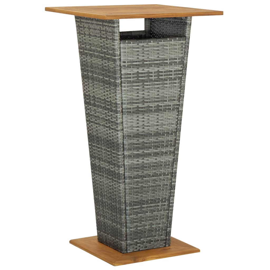 Baaripöytä harmaa 60x60x110 cm polyrottinki ja täysi akaasiapuu - Sisustajankoti.fi