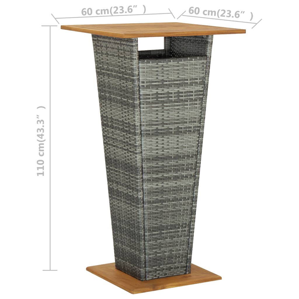 Baaripöytä harmaa 60x60x110 cm polyrottinki ja täysi akaasiapuu - Sisustajankoti.fi