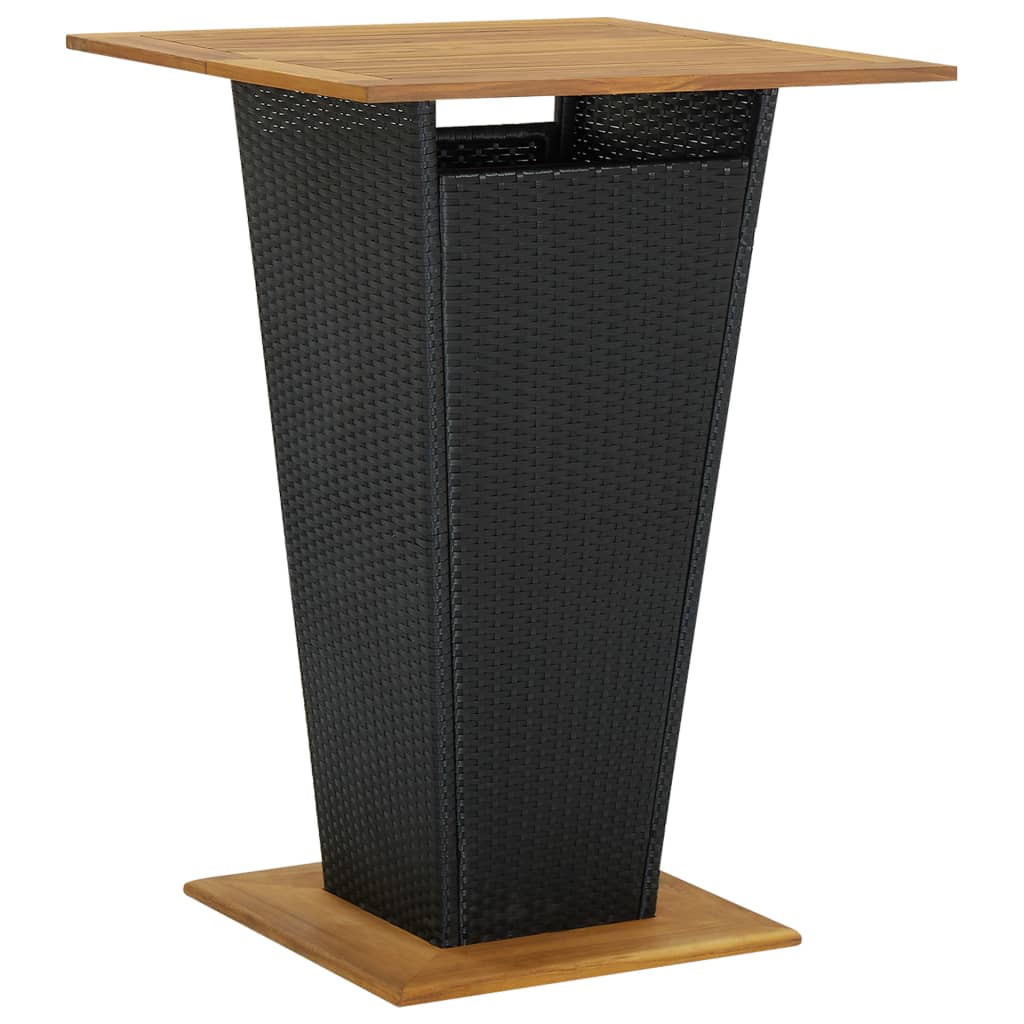 Baaripöytä musta 80x80x110 cm polyrottinki ja täysi akaasiapuu - Sisustajankoti.fi