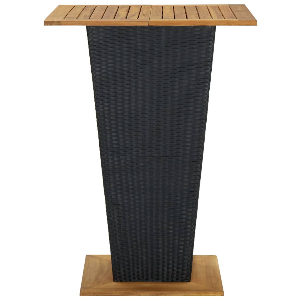 Baaripöytä musta 80x80x110 cm polyrottinki ja täysi akaasiapuu - Sisustajankoti.fi
