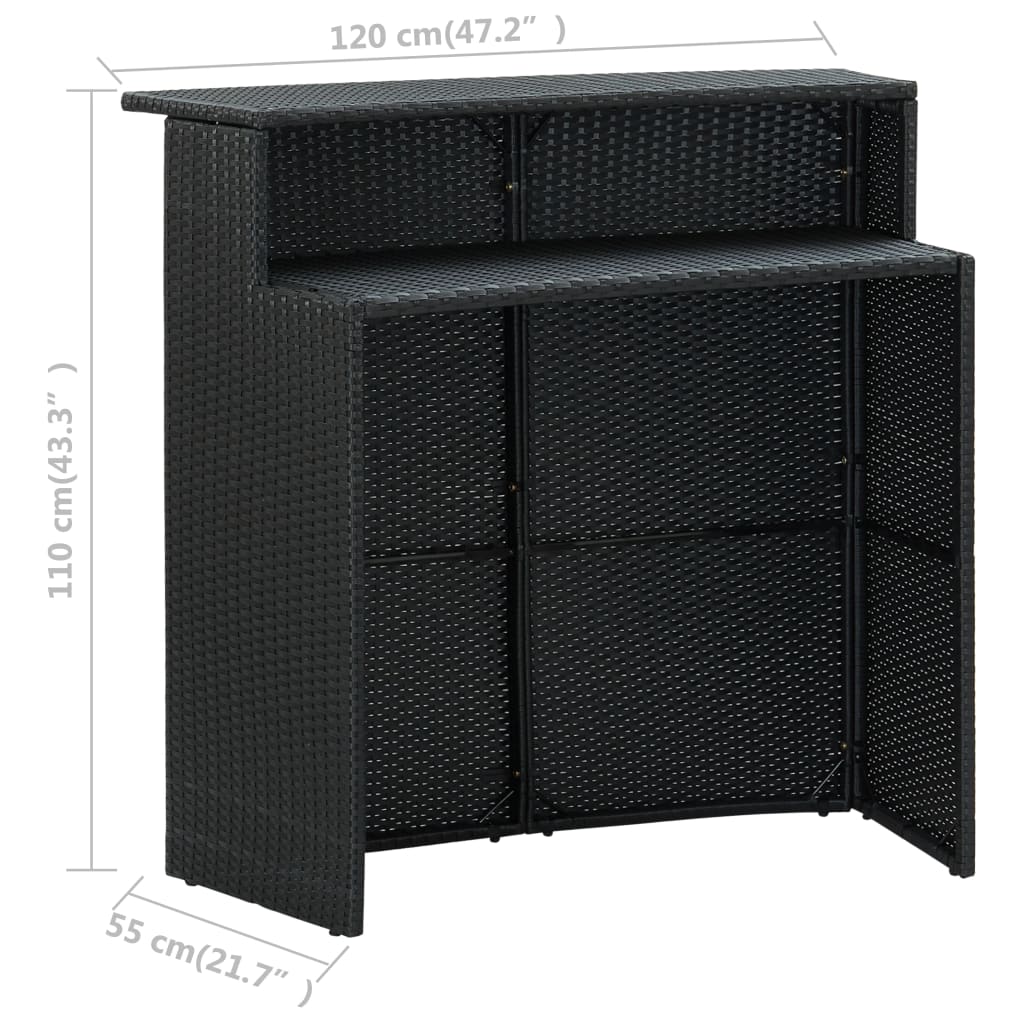 Puutarhan baaripöytä musta 120x55x110 cm polyrottinki - Sisustajankoti.fi