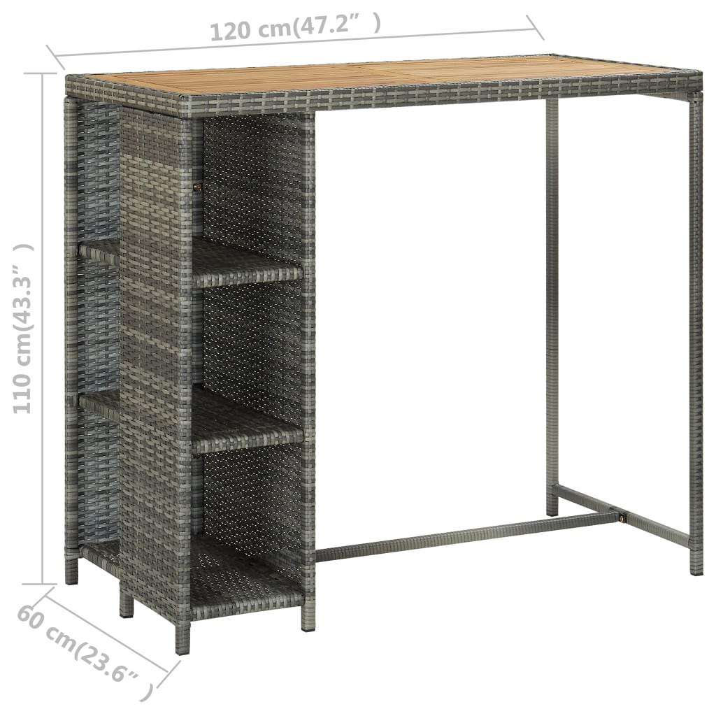 Baaripöytä säilytystelineellä harmaa 120x60x110 cm polyrottinki - Sisustajankoti.fi