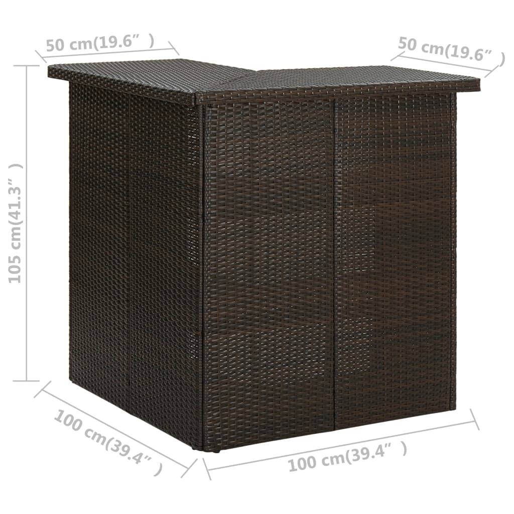 Kulmabaaripöytä ruskea 100x50x105 cm polyrottinki - Sisustajankoti.fi