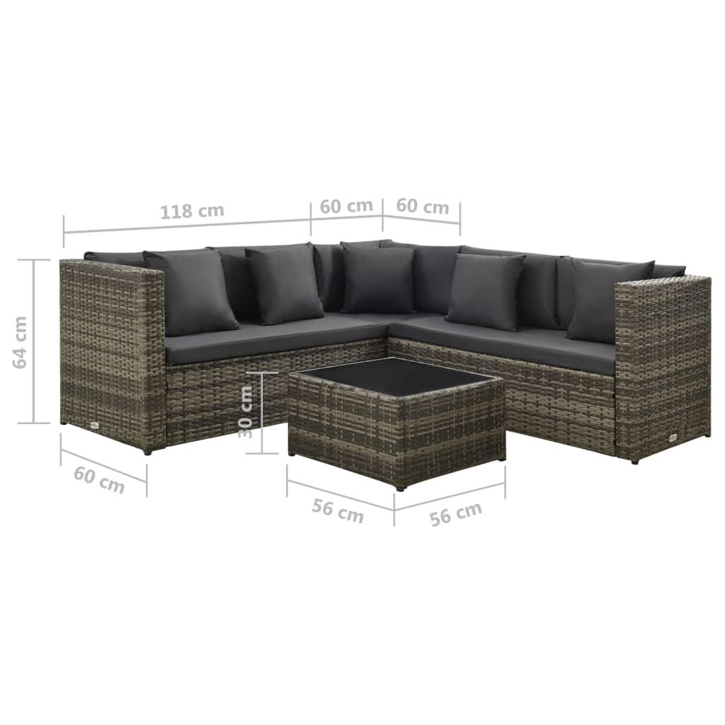 4-osainen Puutarhasohvasarja tyynyillä polyrottinki harmaa - Sisustajankoti.fi