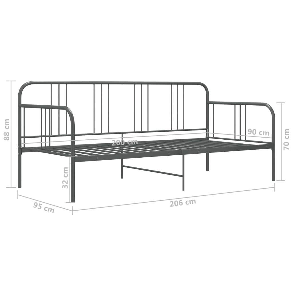 Sohvasängyn runko harmaa metalli 90x200 cm - Sisustajankoti.fi