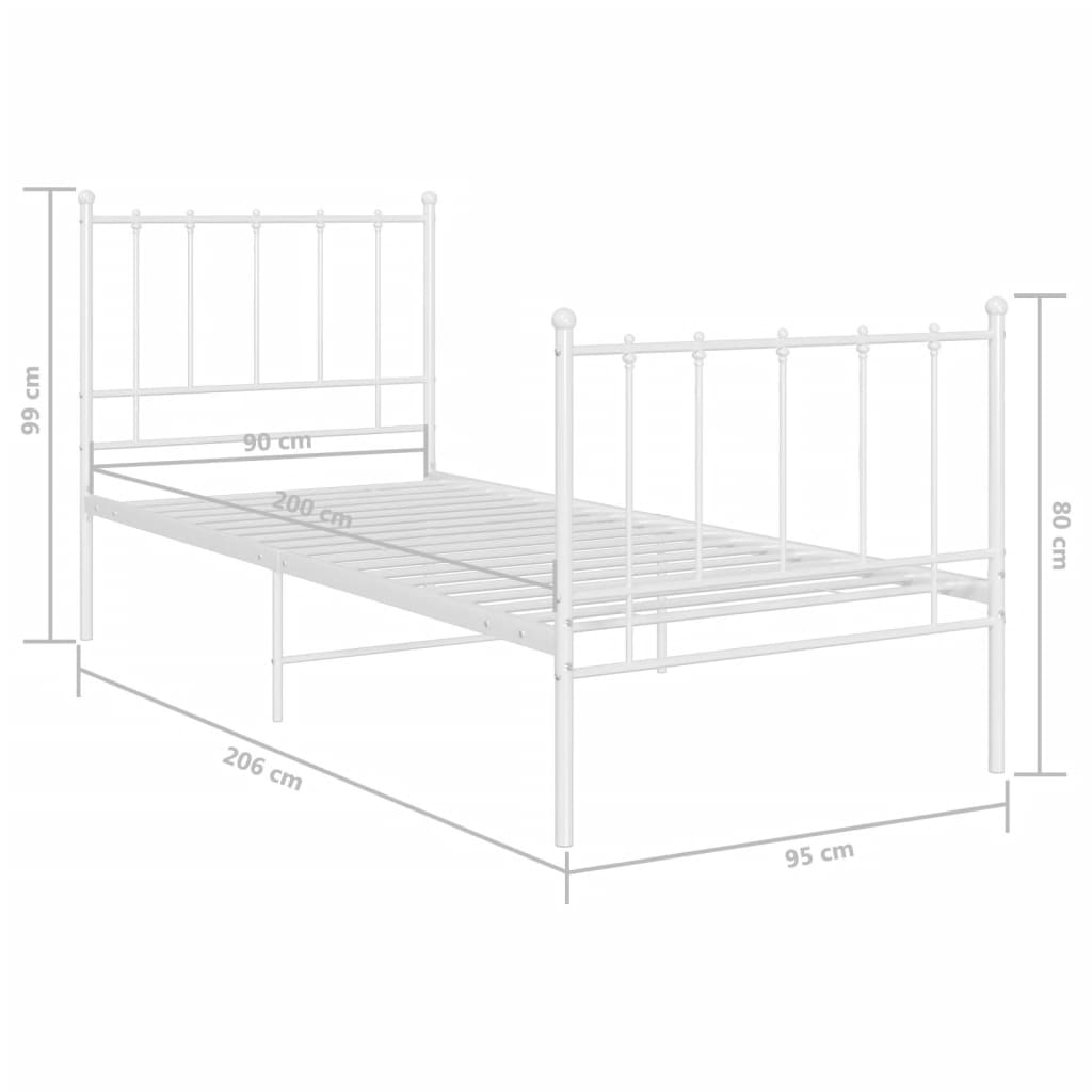 Sängynrunko valkoinen metalli 90x200 cm - Sisustajankoti.fi