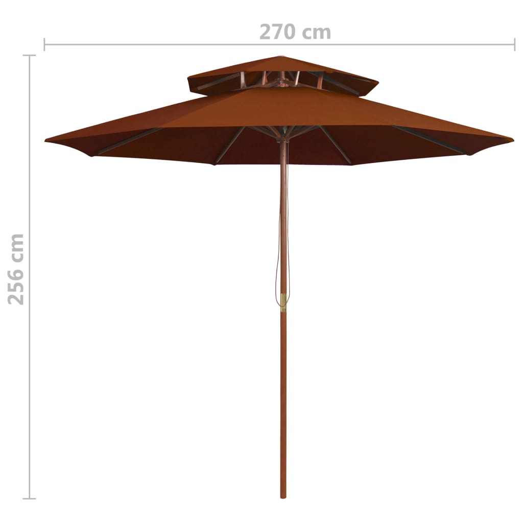Kaksikerroksinen aurinkovarjo puutolppa terrakotta 270 cm - Sisustajankoti.fi