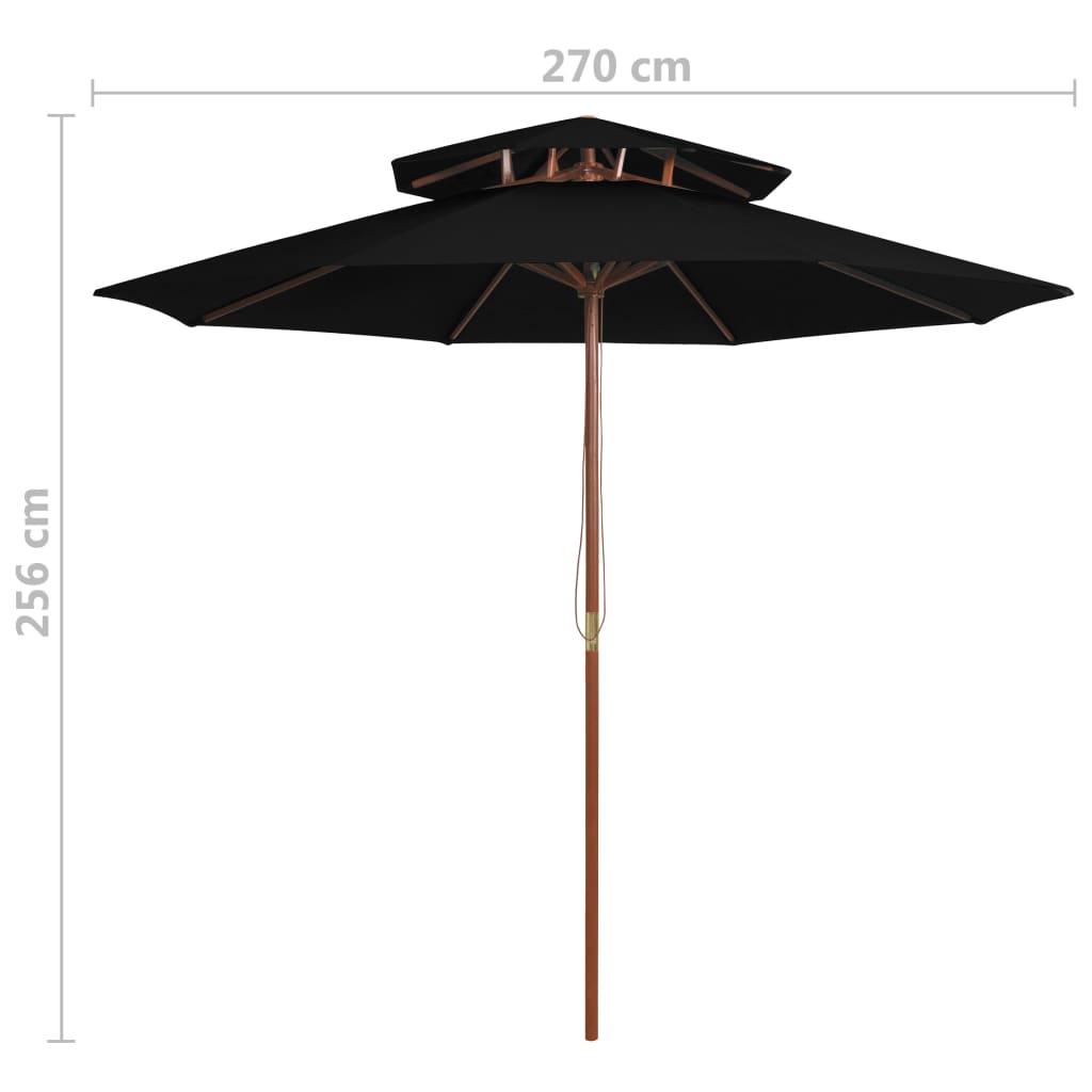 Kaksikerroksinen aurinkovarjo puurunko musta 270 cm - Sisustajankoti.fi
