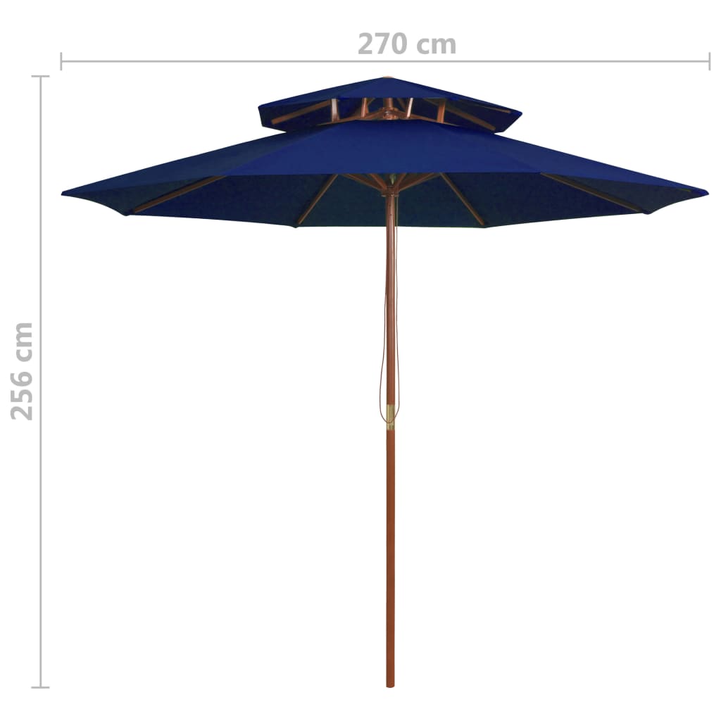 Kaksikerroksinen aurinkovarjo puutolppa sininen 270 cm - Sisustajankoti.fi