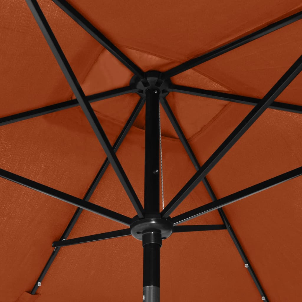 Aurinkovarjo LED-valot ja terästanko 2x3 m terrakotta - Sisustajankoti.fi