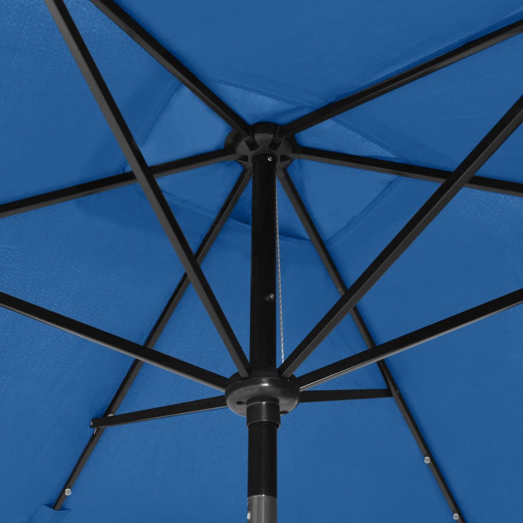 Aurinkovarjo LED-valot ja terästanko 2x3 m taivaansininen - Sisustajankoti.fi