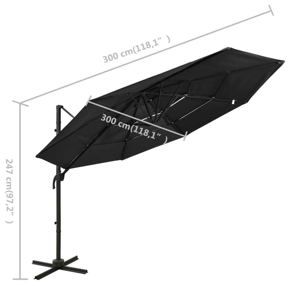 4-tasoinen aurinkovarjo alumiinitanko musta 3x3 m - Sisustajankoti.fi