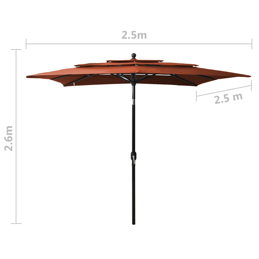 3-tasoinen aurinkovarjo alumiinitanko terrakotta 2,5x2,5 m - Sisustajankoti.fi