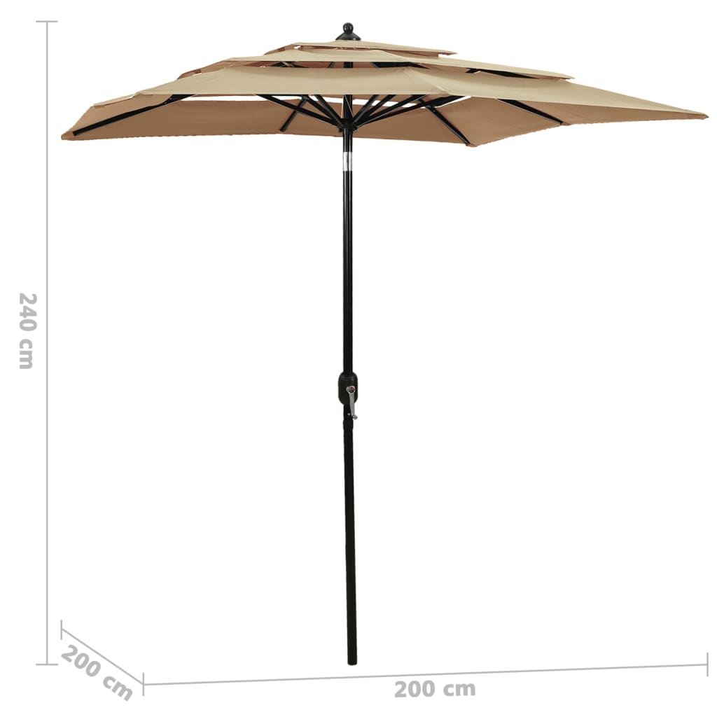 3-tasoinen aurinkovarjo alumiinitanko harmaanruskea 2x2 m - Sisustajankoti.fi