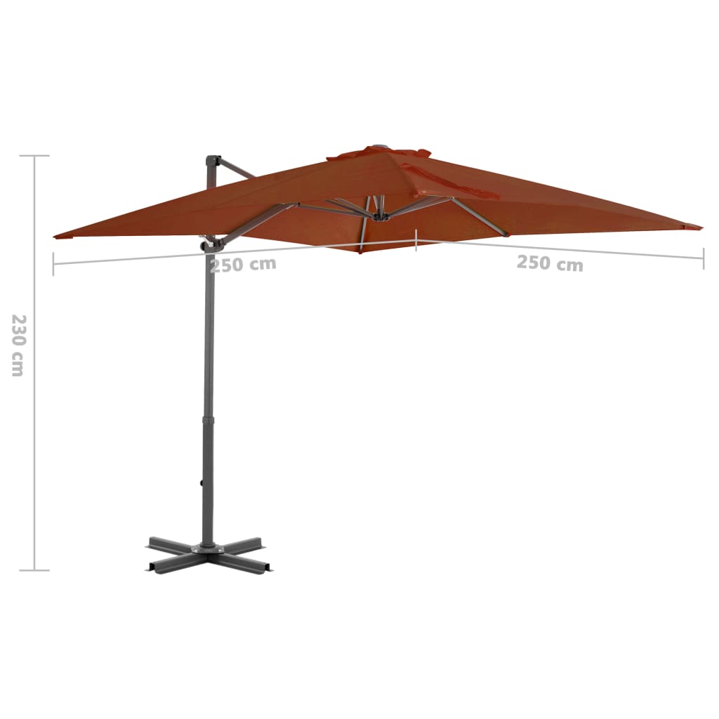Riippuva aurinkovarjo alumiinipylväällä terrakotta 250x250 cm - Sisustajankoti.fi