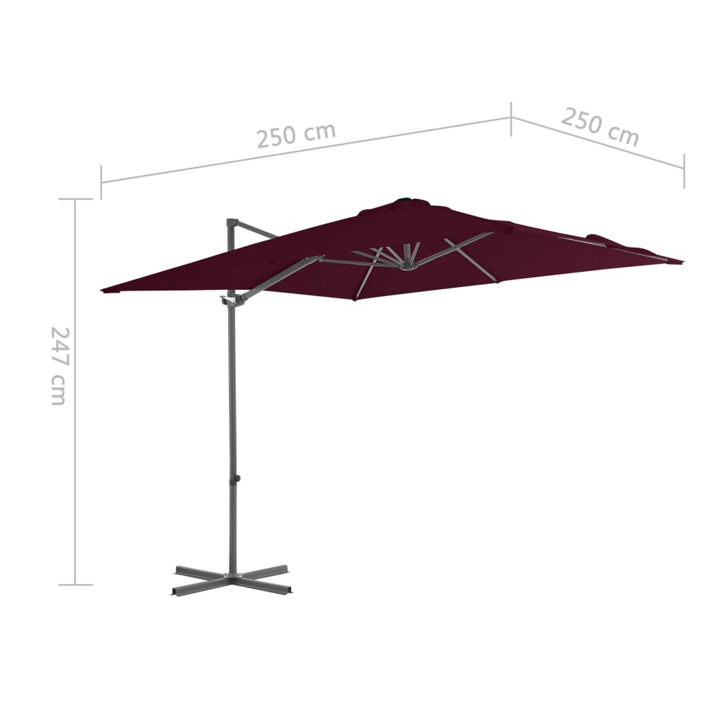 Riippuva aurinkovarjo teräspylväällä viininpunainen 250x250 cm - Sisustajankoti.fi