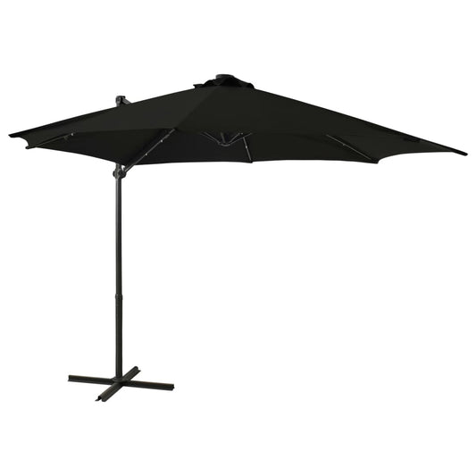Riippuva aurinkovarjo tangolla ja LED-valoilla musta 300 cm - Sisustajankoti.fi
