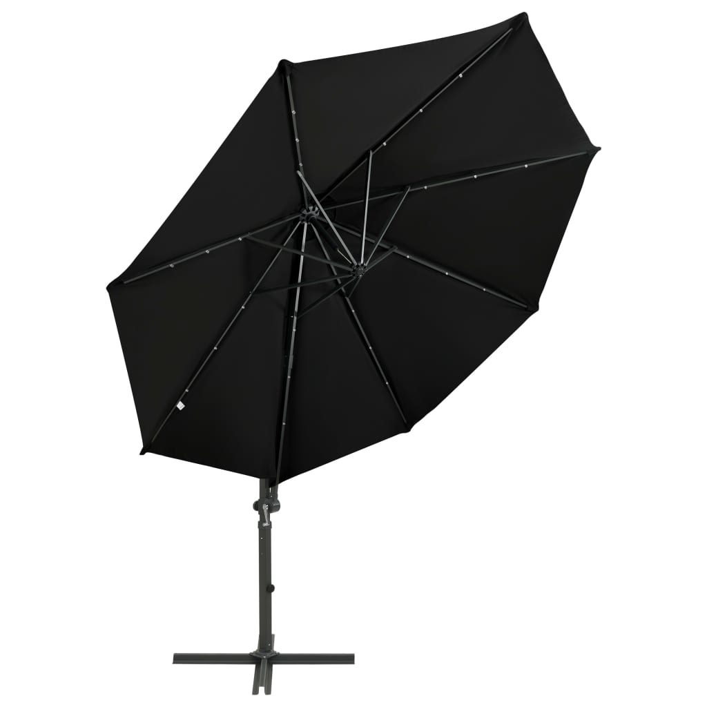 Riippuva aurinkovarjo tangolla ja LED-valoilla musta 300 cm - Sisustajankoti.fi