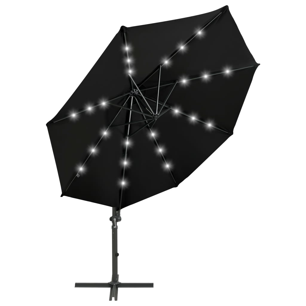 Riippuva aurinkovarjo tangolla ja LED-valoilla musta 300 cm - Sisustajankoti.fi