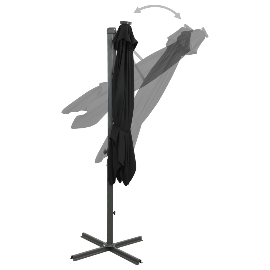 Riippuva aurinkovarjo tangolla ja LED-valoilla musta 300 cm - Sisustajankoti.fi