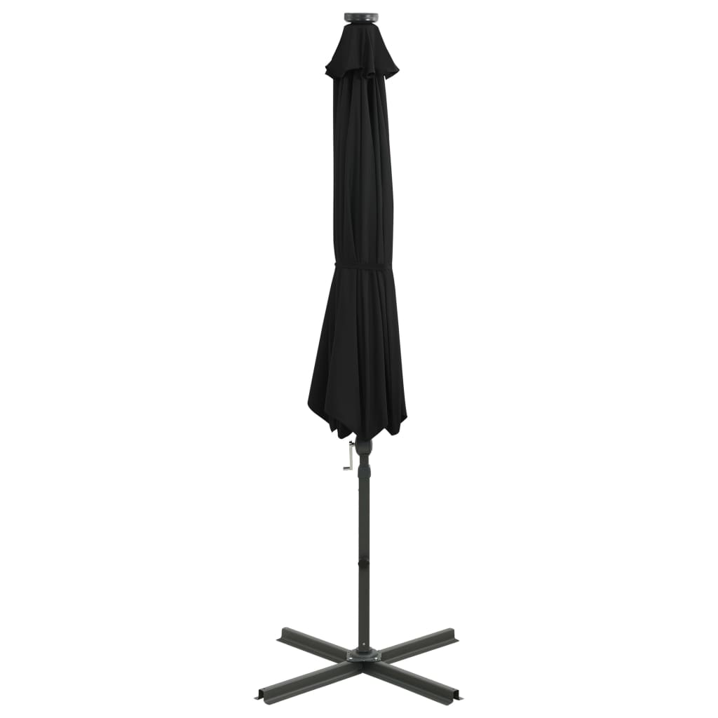 Riippuva aurinkovarjo tangolla ja LED-valoilla musta 300 cm - Sisustajankoti.fi