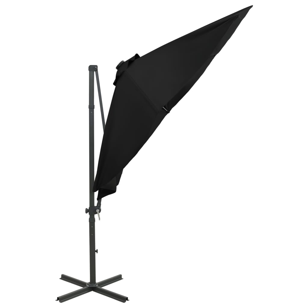 Riippuva aurinkovarjo tangolla ja LED-valoilla musta 300 cm - Sisustajankoti.fi