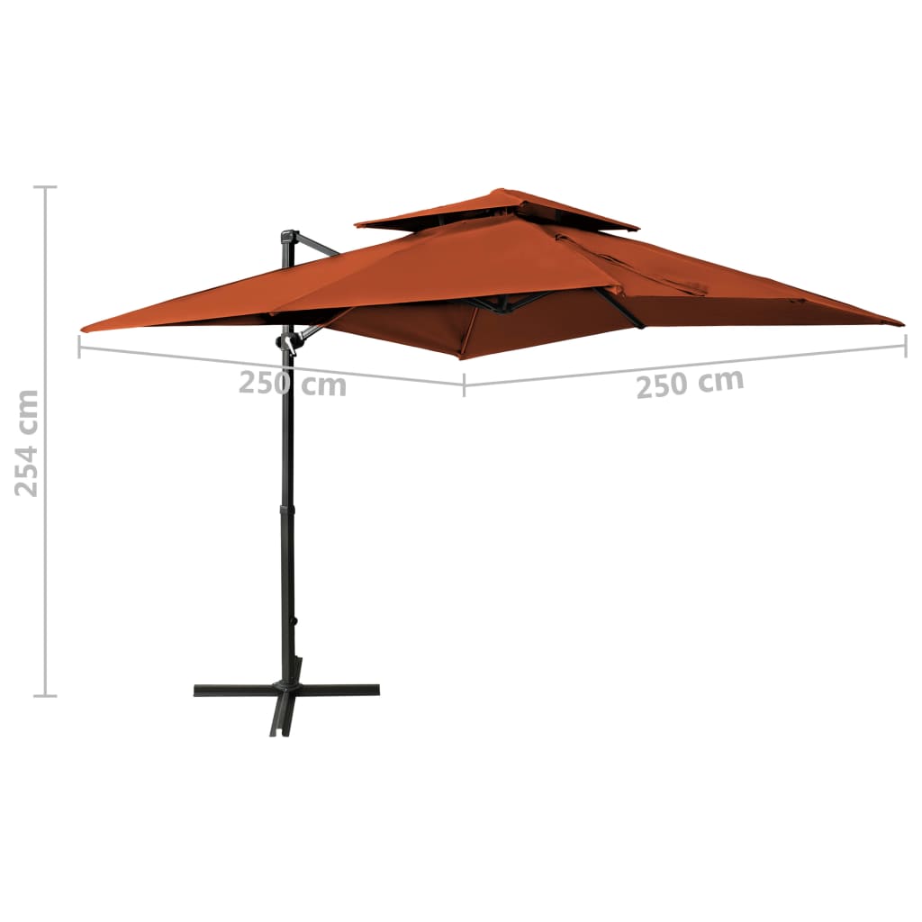 Riippuva aurinkovarjo tuplakatolla 250x250 cm terrakotta - Sisustajankoti.fi