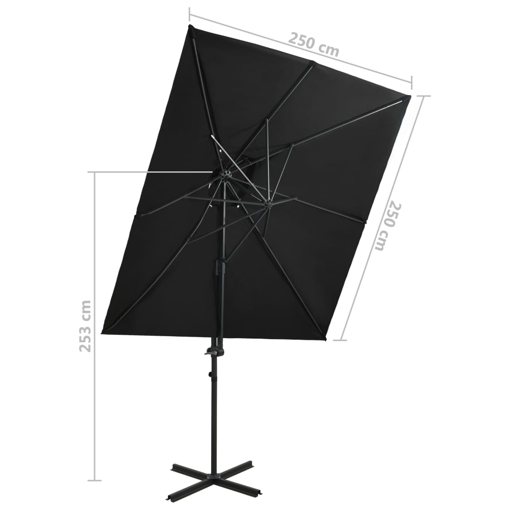Riippuva aurinkovarjo tuplakatolla musta 250x250 cm - Sisustajankoti.fi
