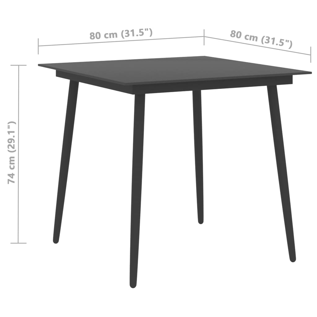 Puutarhan ruokapöytä musta 80x80x74 cm teräs ja lasi - Sisustajankoti.fi