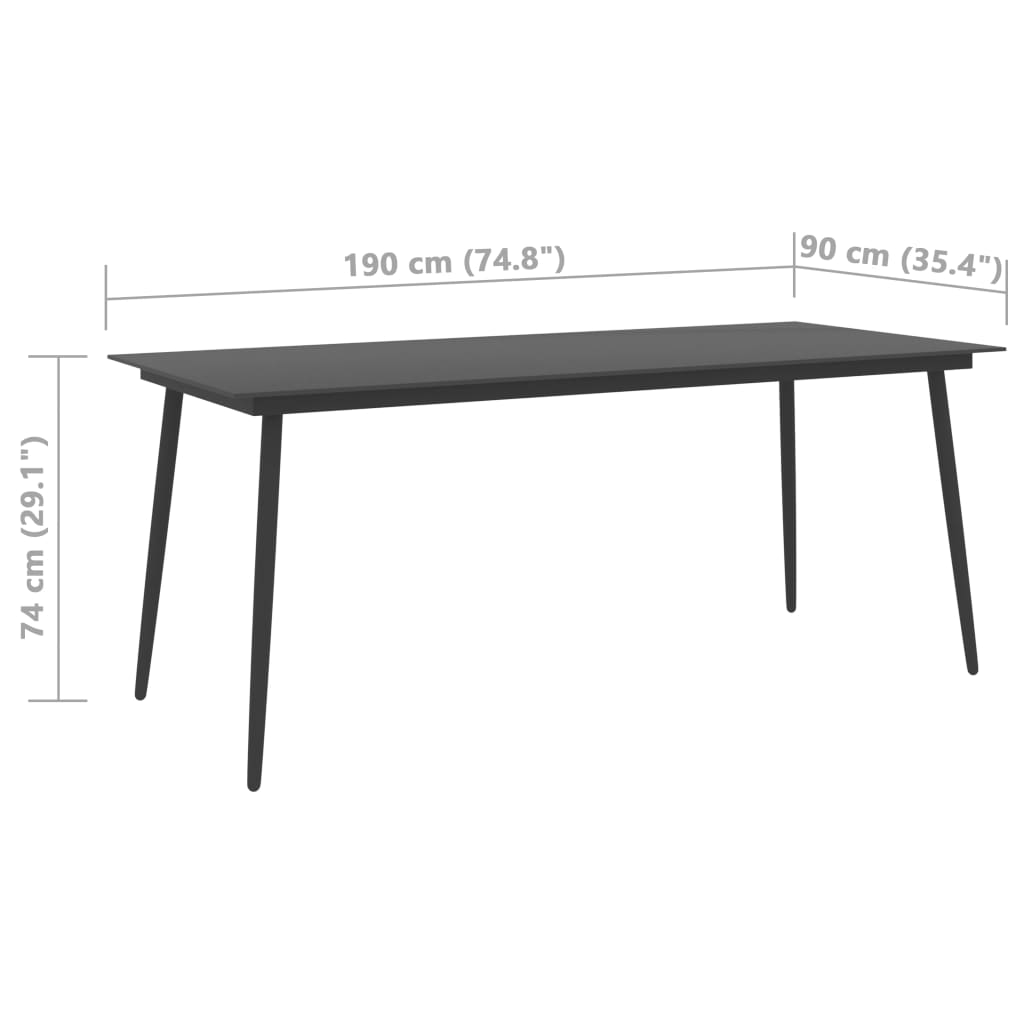 Puutarhan ruokapöytä musta 190x90x74 cm teräs ja lasi - Sisustajankoti.fi