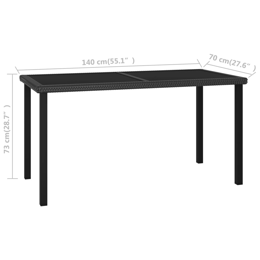 Puutarhan ruokapöytä musta 140x70x73 cm polyrottinki - Sisustajankoti.fi