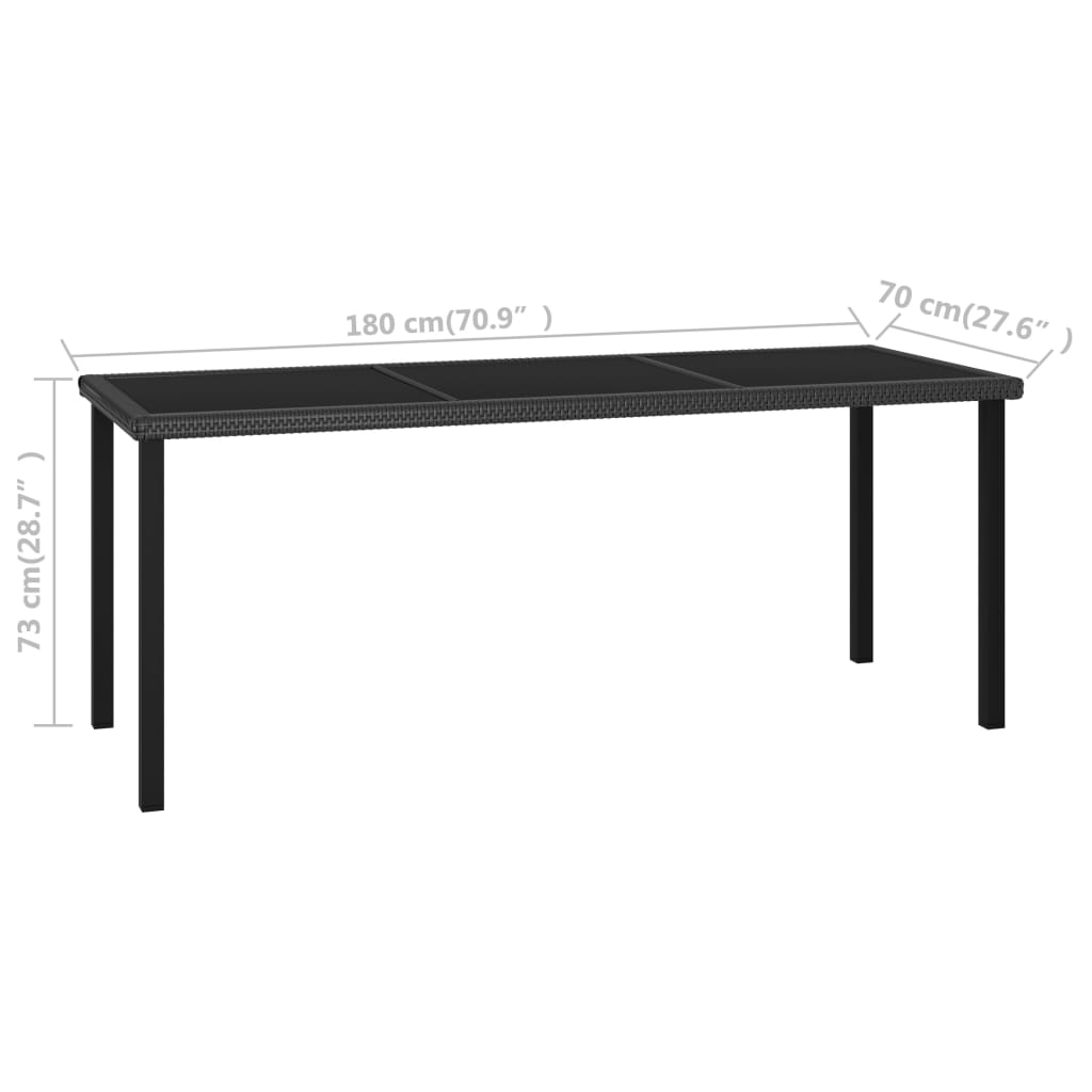 Puutarhan ruokapöytä musta 180x70x73 cm polyrottinki - Sisustajankoti.fi