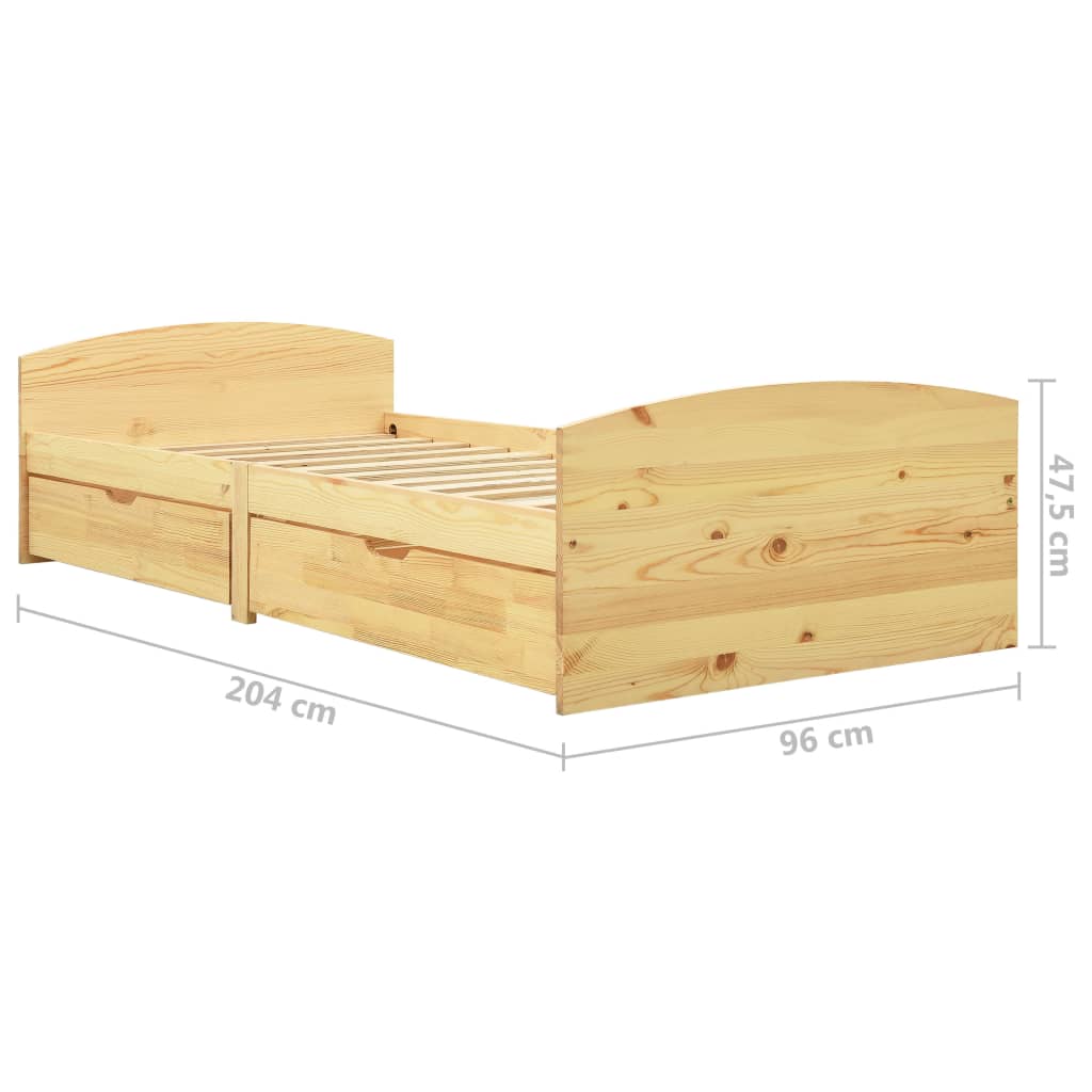 Sängynrunko 2 vetolaatikolla täysi mänty 90x200 cm - Sisustajankoti.fi