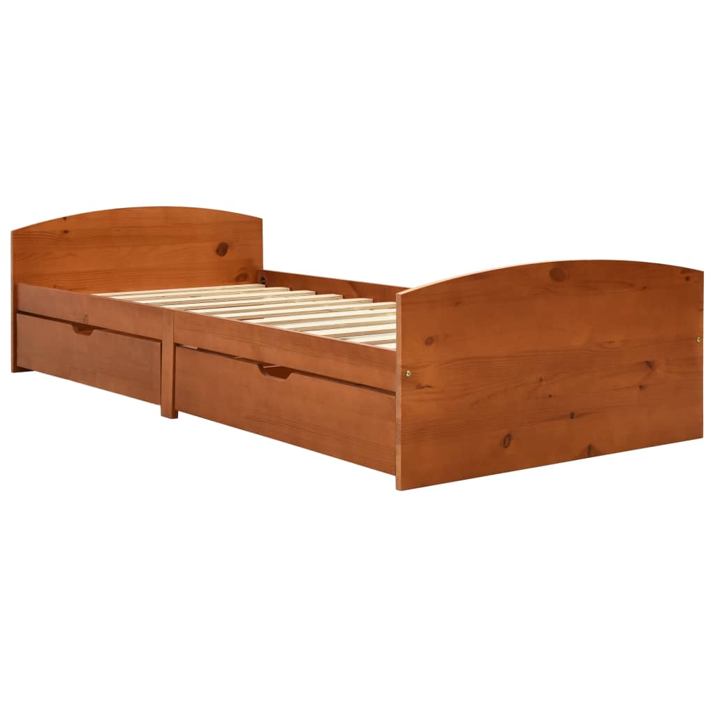 Sängynrunko 2 vetolaatikolla hunajanrusk. täysi mänty 90x200 cm - Sisustajankoti.fi