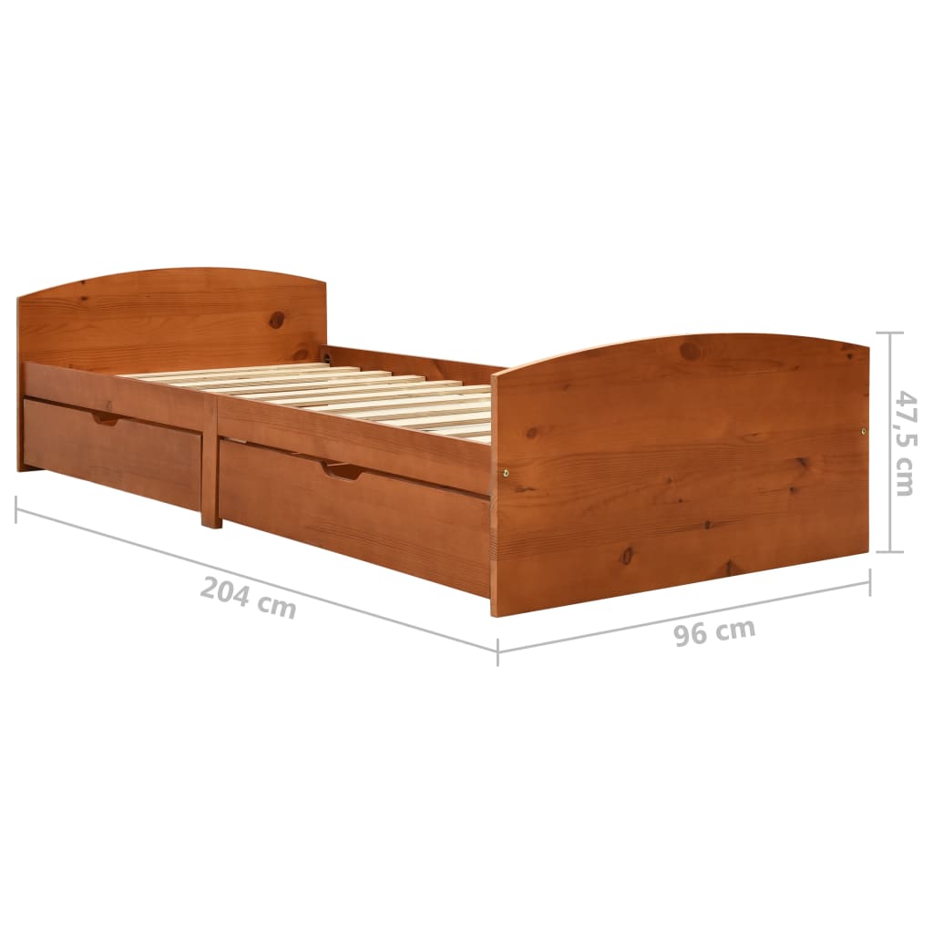 Sängynrunko 2 vetolaatikolla hunajanrusk. täysi mänty 90x200 cm - Sisustajankoti.fi