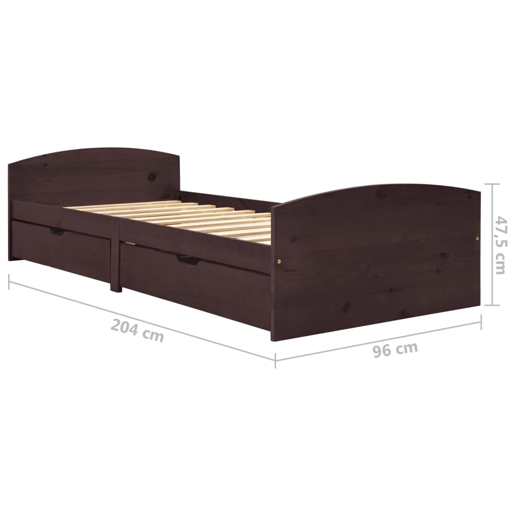 Sängynrunko 2 vetolaatikolla tummanruskea täysi mänty 90x200 cm - Sisustajankoti.fi