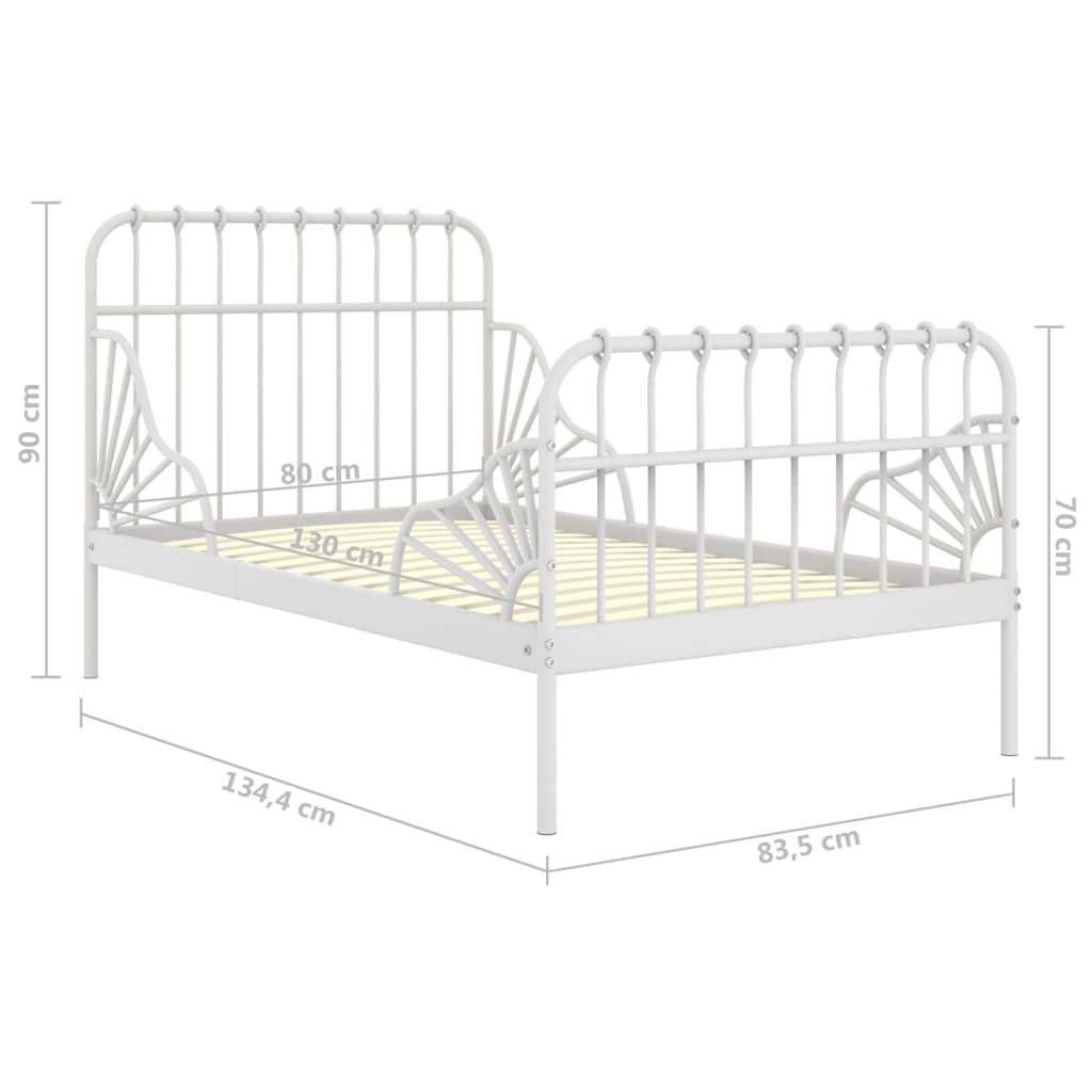 Jatkettava sängynrunko valkoinen metalli 80x130/200 cm - Sisustajankoti.fi