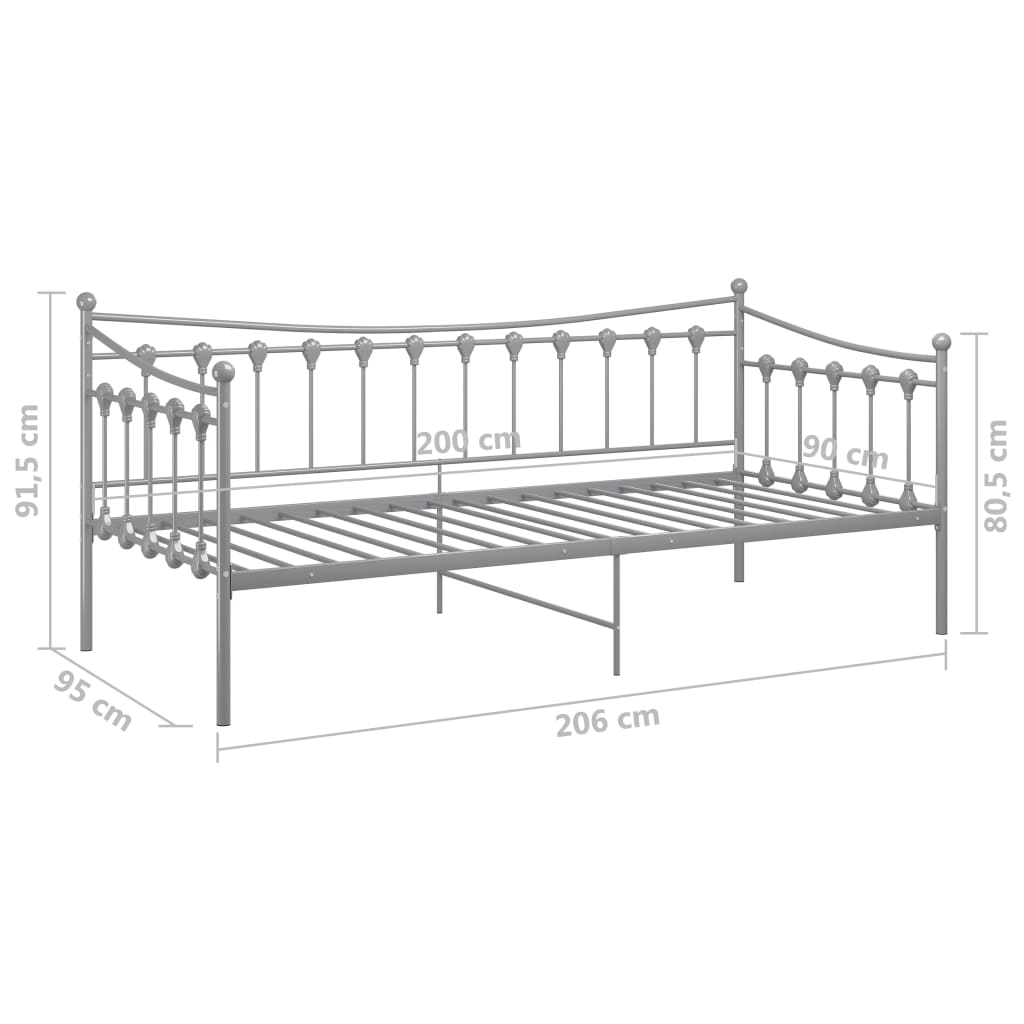 Sohvasängyn runko harmaa metalli 90x200 cm - Sisustajankoti.fi