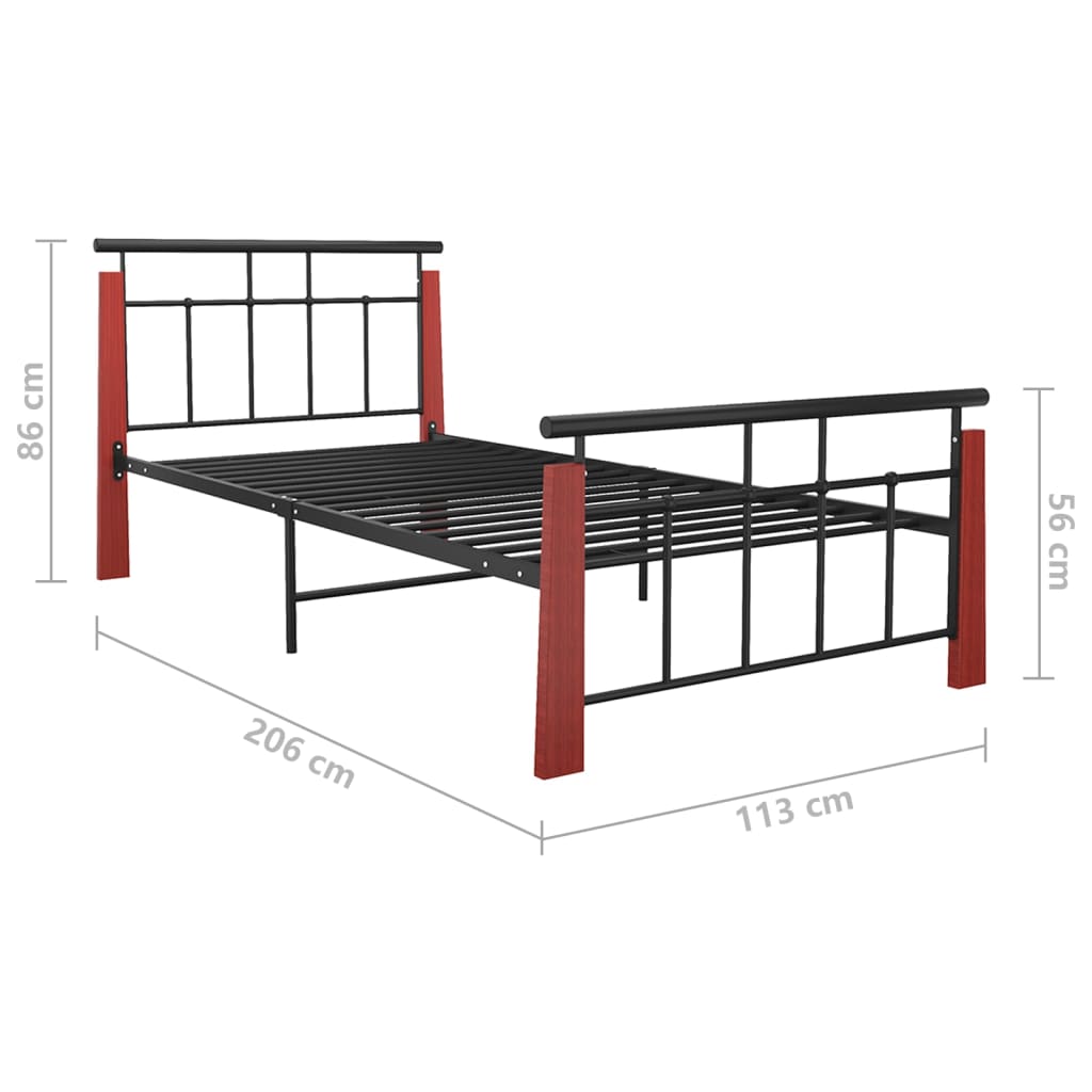 Sängynrunko metalli ja täysi tammi 100x200 cm - Sisustajankoti.fi