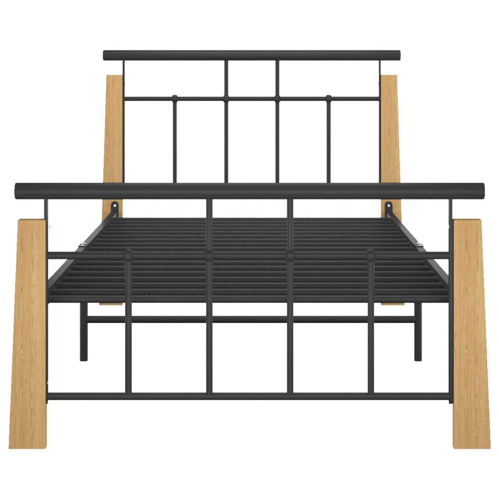 Sängynrunko metalli ja täysi tammi 90x200 cm - Sisustajankoti.fi