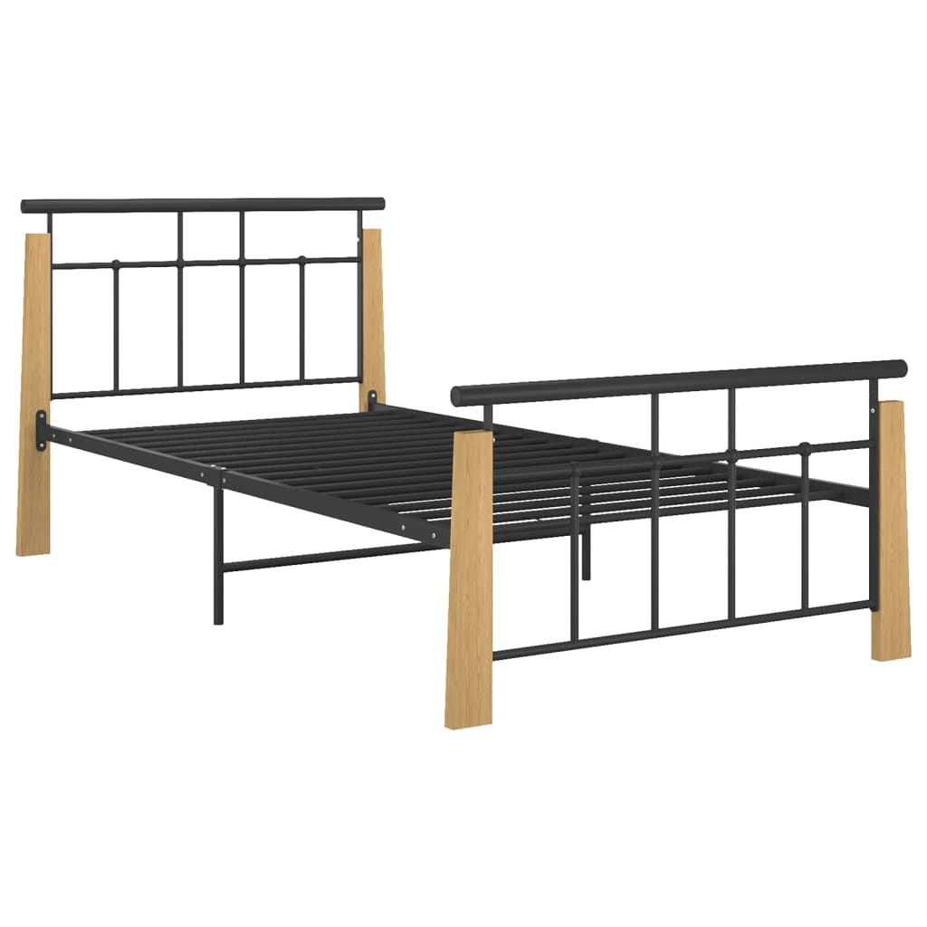 Sängynrunko metalli ja täysi tammi 100x200 cm - Sisustajankoti.fi