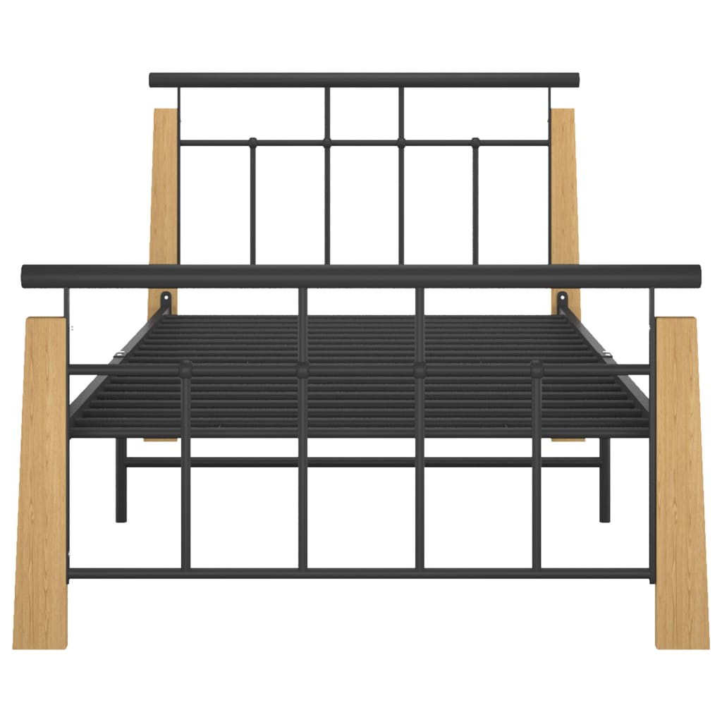 Sängynrunko metalli ja täysi tammi 100x200 cm - Sisustajankoti.fi