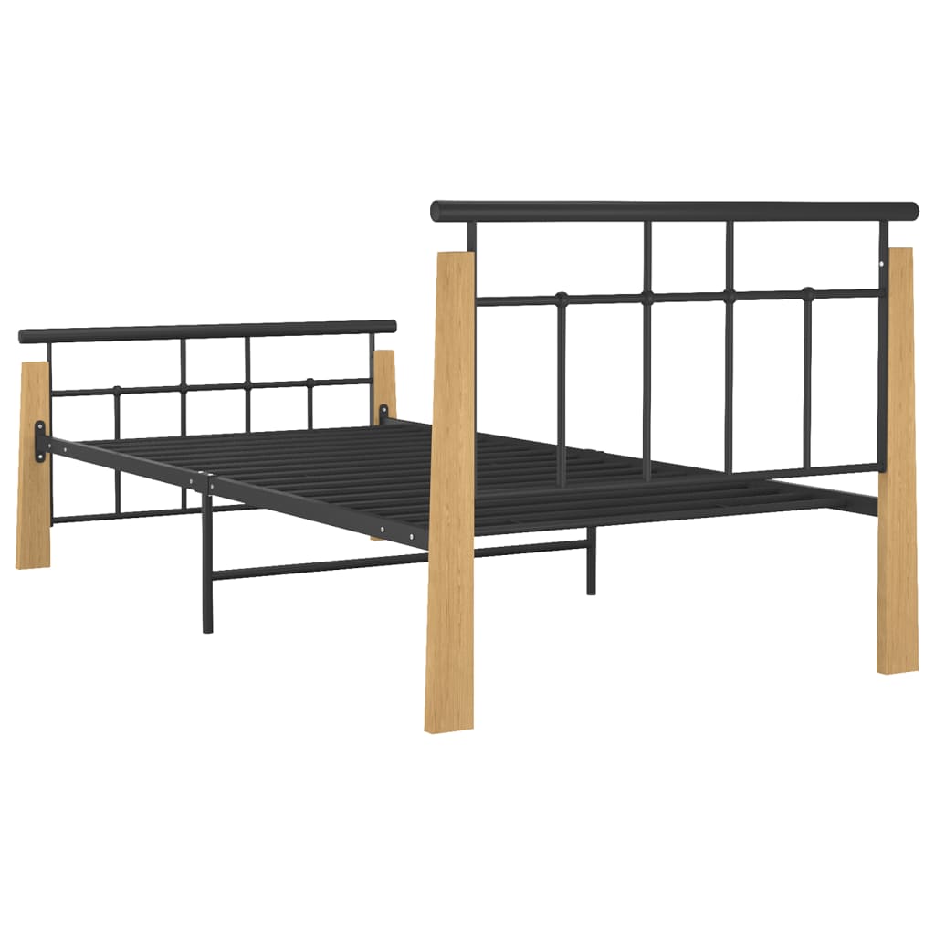 Sängynrunko metalli ja täysi tammi 100x200 cm - Sisustajankoti.fi