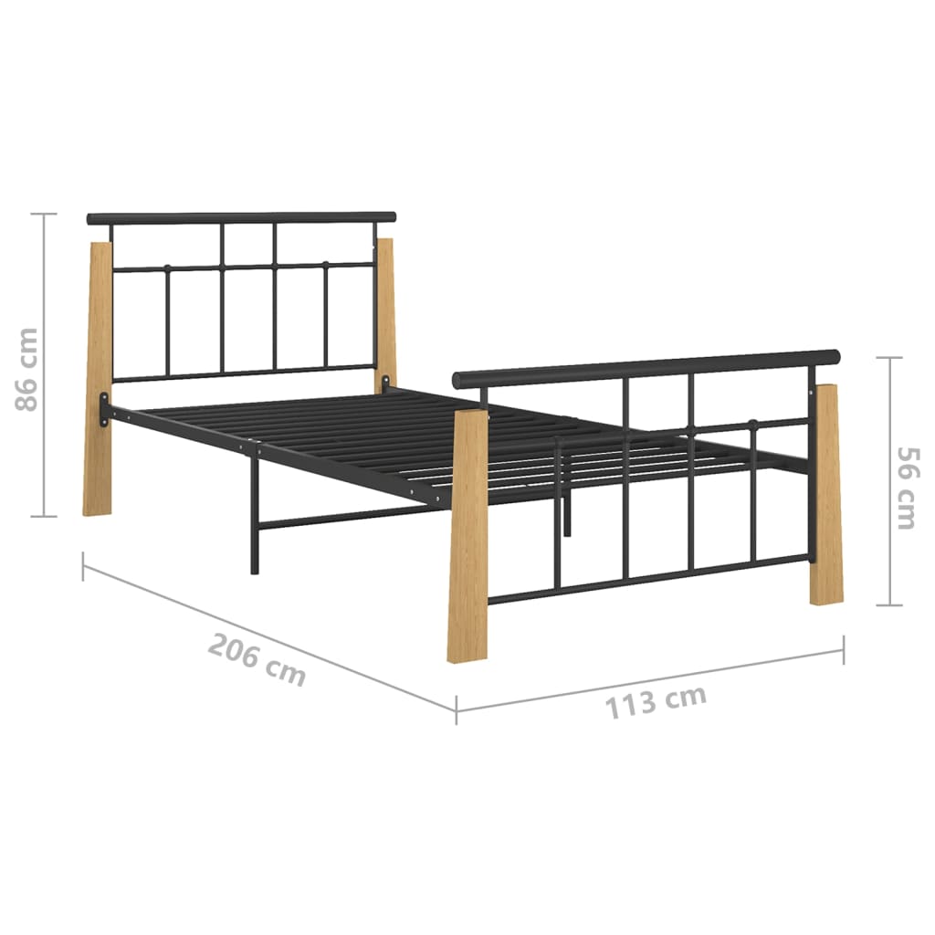 Sängynrunko metalli ja täysi tammi 100x200 cm - Sisustajankoti.fi